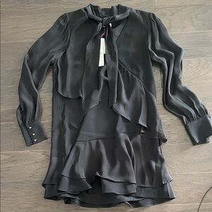 Parker Black Long Sleeve Dress with Ruffle Detail